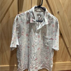 Peter Millar White Short-Sleeve Button-Down with Pink Floral Print